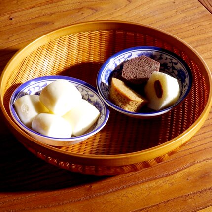 邱师傅竹木圆形竹编馒头筐客厅茶室食物收纳篮天然竹材编织篮子