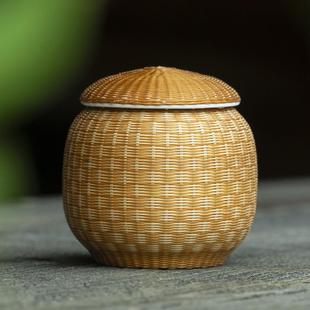 邱师傅竹木GZ009竹丝扣瓷迷你小罐子100毫升便捷旅行茶叶罐密封罐