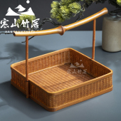 邱师傅竹木TL004原生态纯手工编织食品竹篮竹编正方形月饼提篮