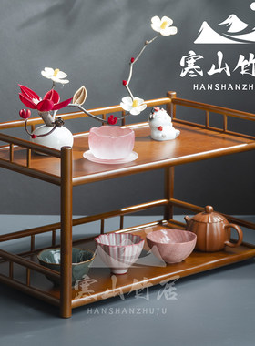 邱师傅竹木楠竹茶杯架BGJ030手工特色茶褐色楠竹双层大号杯架