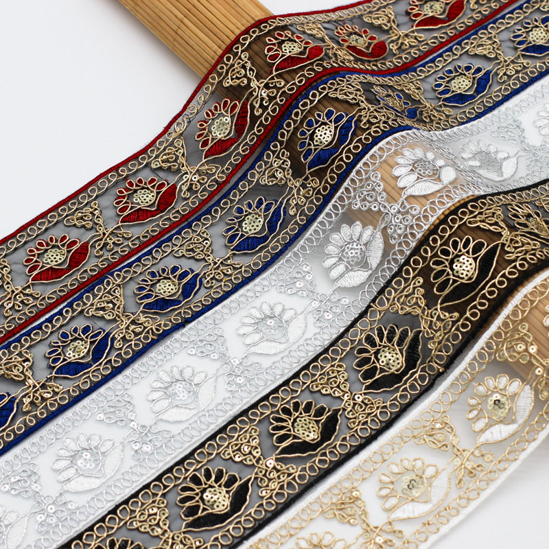 珠片透明欧根纱股线刺绣织带民族风汉服花边窗帘服装辅料diy