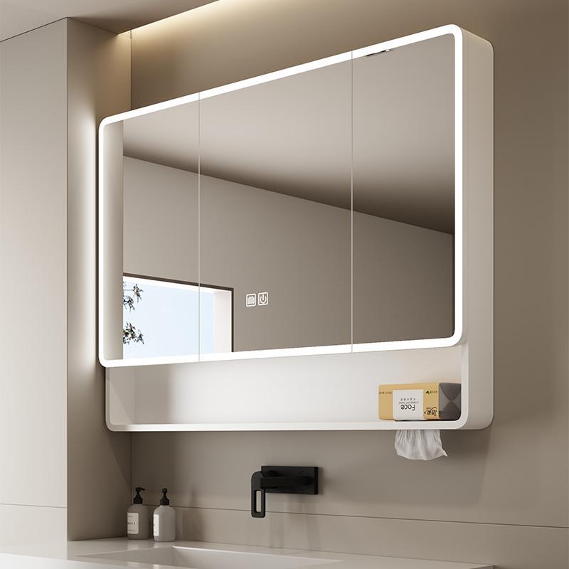 太空铝加高圆弧浴室镜柜卫生间挂墙式智能带灯带美妆收纳架储物柜