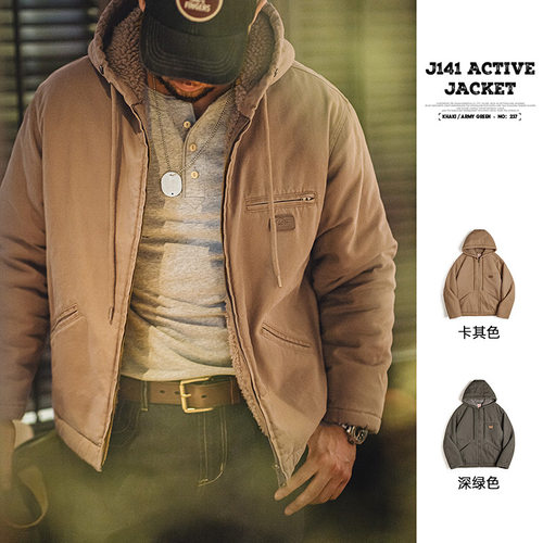 马登工装美式复古J141连帽夹克棉服羊羔毛加绒保暖帆布外套男秋冬