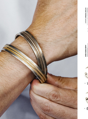 马登工装美式复古纳瓦霍半环式手镯印第安开口白铜手环配饰品男女