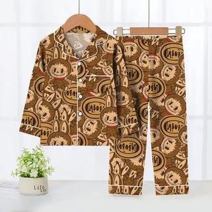 男童套装 儿童睡衣春秋季 长袖 薄款 女孩卡通拉布布中大童家居服 开衫