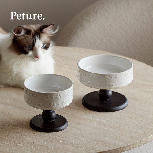 Peture陶瓷宠物碗中古风木座