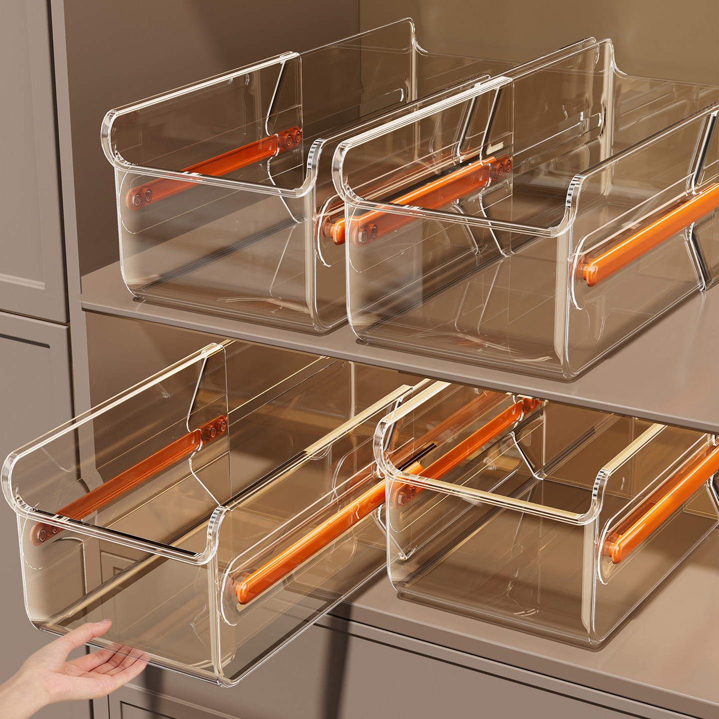 橱柜收纳筐可伸缩厨房零食杂物收纳盒透明塑料储物盒桌面整理盒子,收纳整理,橱柜收纳筐,淘宝优惠券,粉丝福利购,淘宝优惠卷