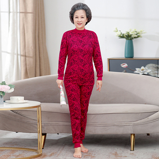 奶奶保暖内衣女中老年半高领全棉毛衫冬老人太太秋衣秋裤套装