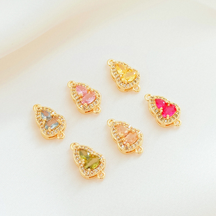 强保色14K包金镶锆石葫芦双吊DIY配件水晶吊坠耳饰材料高级感闪亮