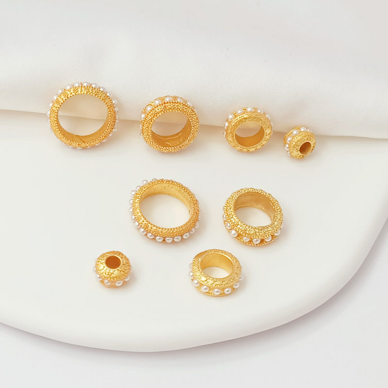 古法金保色镶贝大孔车轮珠轮胎珠