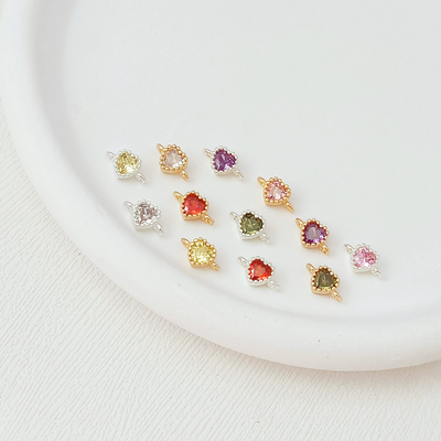 强保色银14K包金微镶锆爱心吊坠