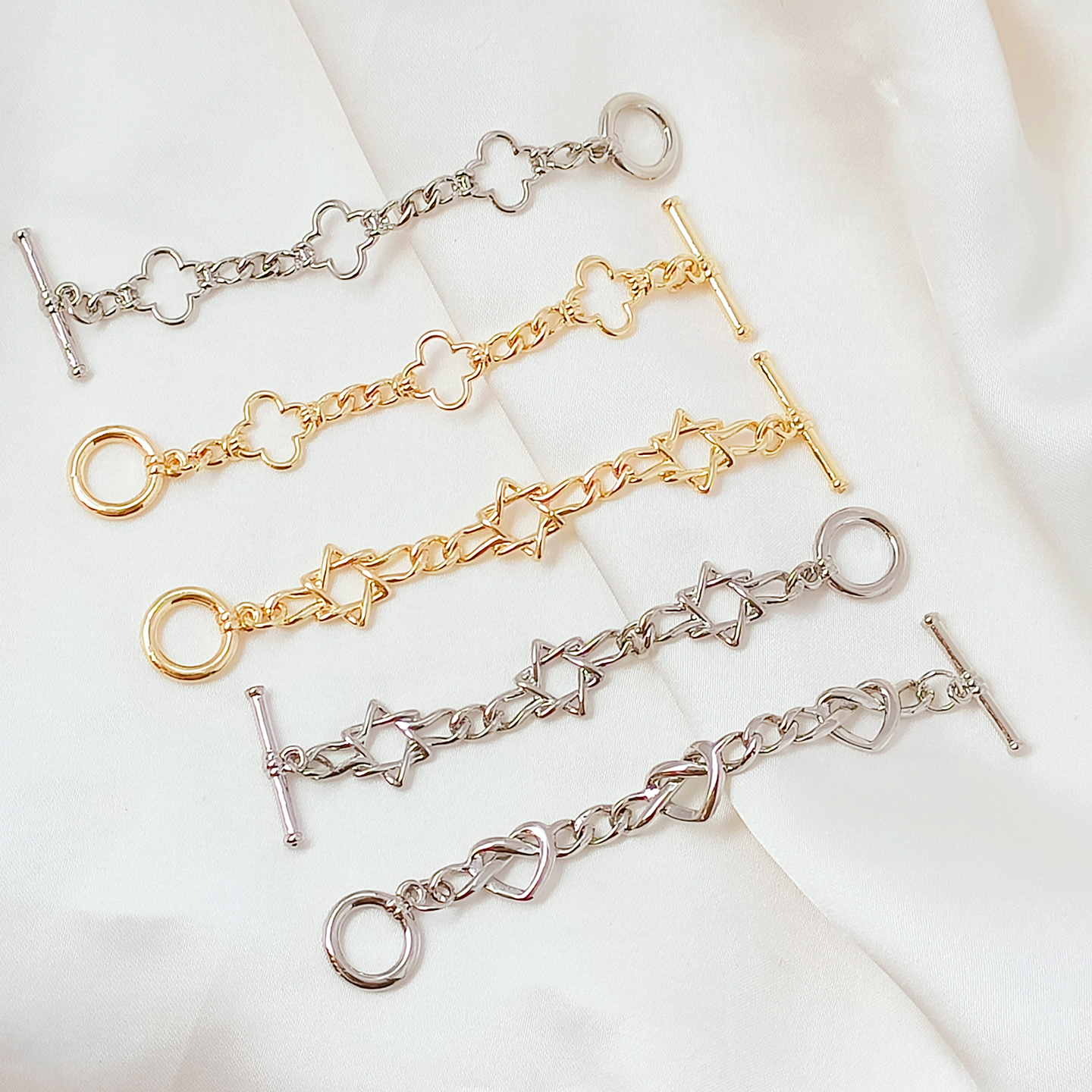 14K保色六芒星四叶草心形链OT扣