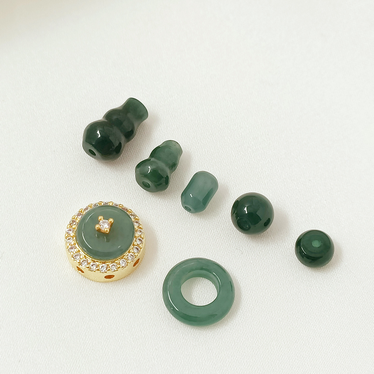 天然翡翠葫芦圆珠跑环隔珠手工diy手链散珠饰品挂坠挂件配饰