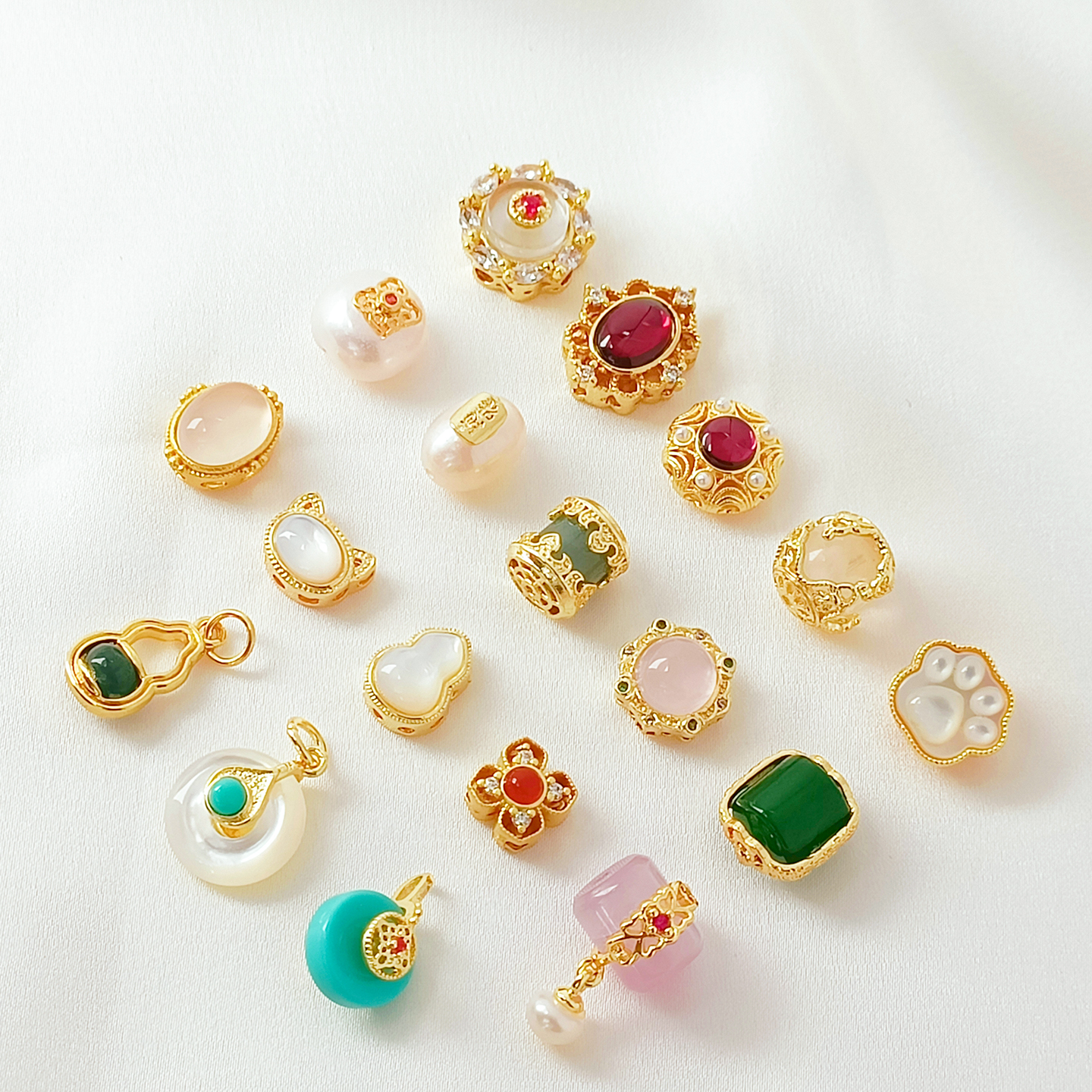 天然石隔珠保色18K包金镶锆隔珠