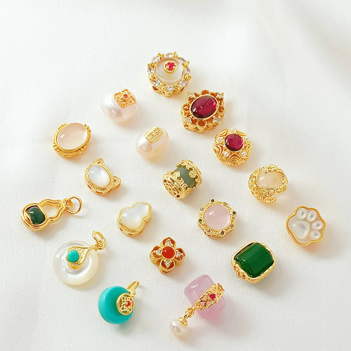 天然石隔珠保色18K包金镶锆隔珠