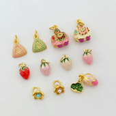 保色铜镀金滴油粉色小草莓吊坠滴溜挂坠diy饰品手链串珠吊饰挂件