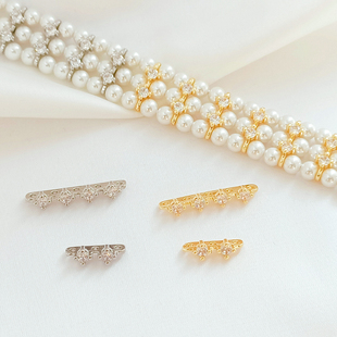 强保色14K包金镶锆石铜镀金排扣卡珠隔片DIY手链项链连接饰品配件