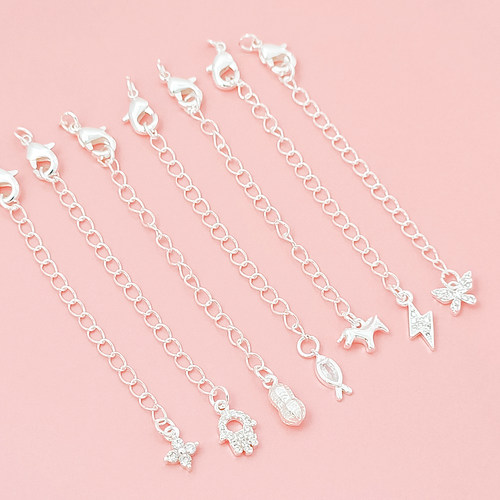 强保色铜镀厚银镶锆闪电延长链