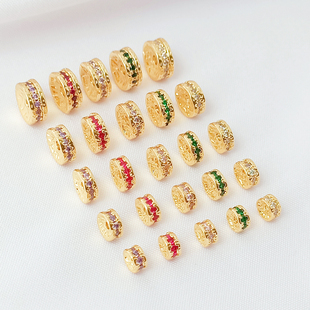 强保色14K包金镶彩锆石隔片车轮隔珠手工diy手链项链垫片饰品配件
