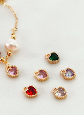 14K包金保色桃心锆石小吊坠5mm小爱心手链项链挂件手工DIY饰品配