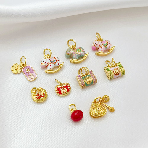 滴油元宝如意锁迷你小木马吊坠