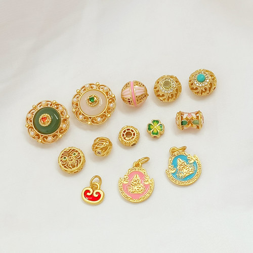 保色镶锆镂空球小蛮腰扁珠平安扣