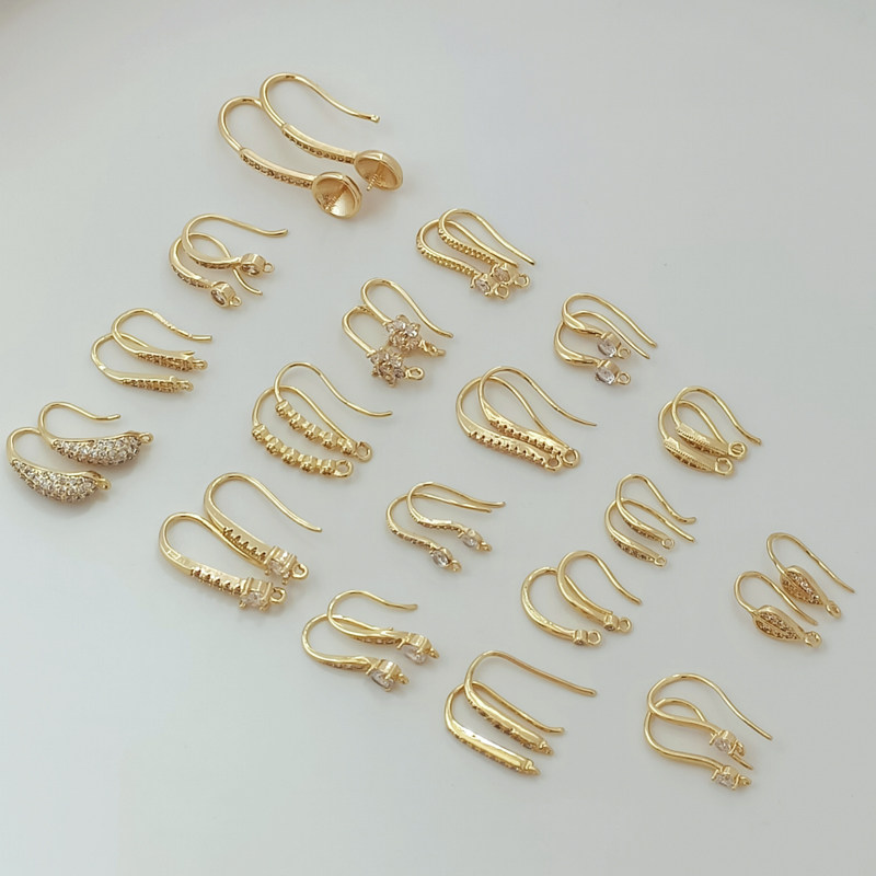 14K包金保色微镶锆几何耳钩耳环耳饰耳钉吊环首饰手工DIY饰品耳坠