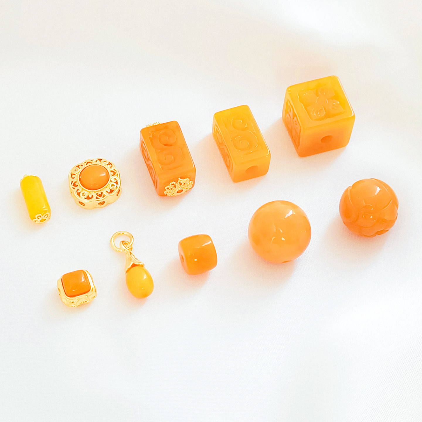 天然黄翡方珠回纹散珠14K包金保色隔珠手工DIY手链项链饰品配件