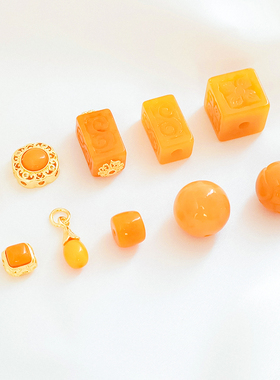 天然黄翡方珠回纹散珠14K包金保色隔珠手工DIY手链项链饰品配件