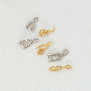14K包金保色微镶锆石瓜子扣平安扣夹扣手工DIY手链项坠链接扣头