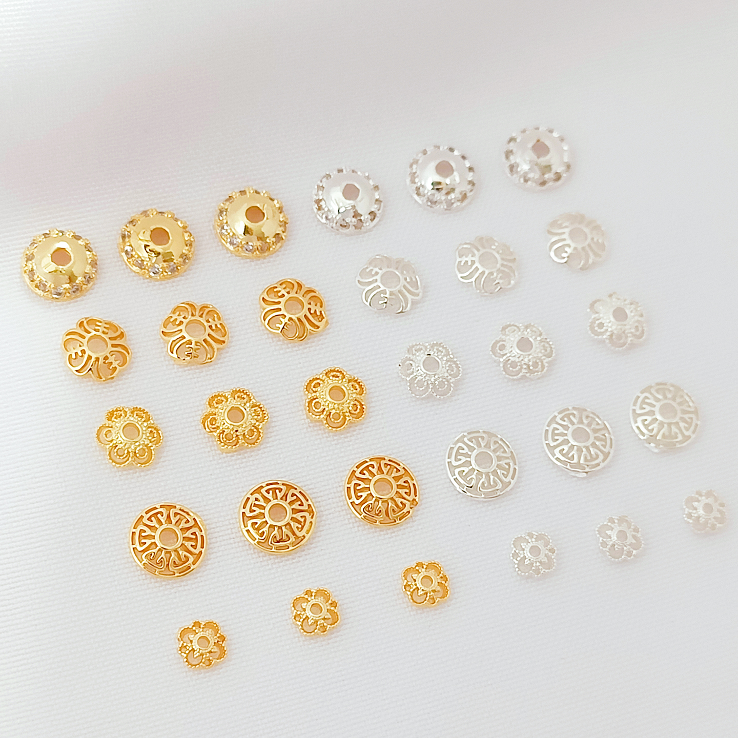 强保色铜镀厚银镂空花托珠托