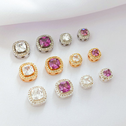 强保色14K包金镶锆方形多孔隔珠手工diy手链项链饰品散珠配件材料