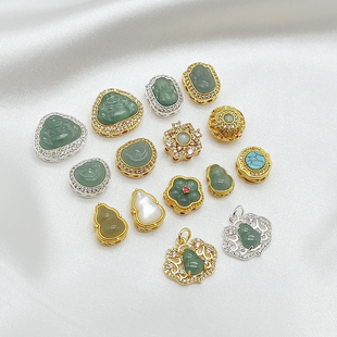 天然翡翠满锆貔貅佛公葫芦锁如意桃花隔珠diy手链项链饰品配件