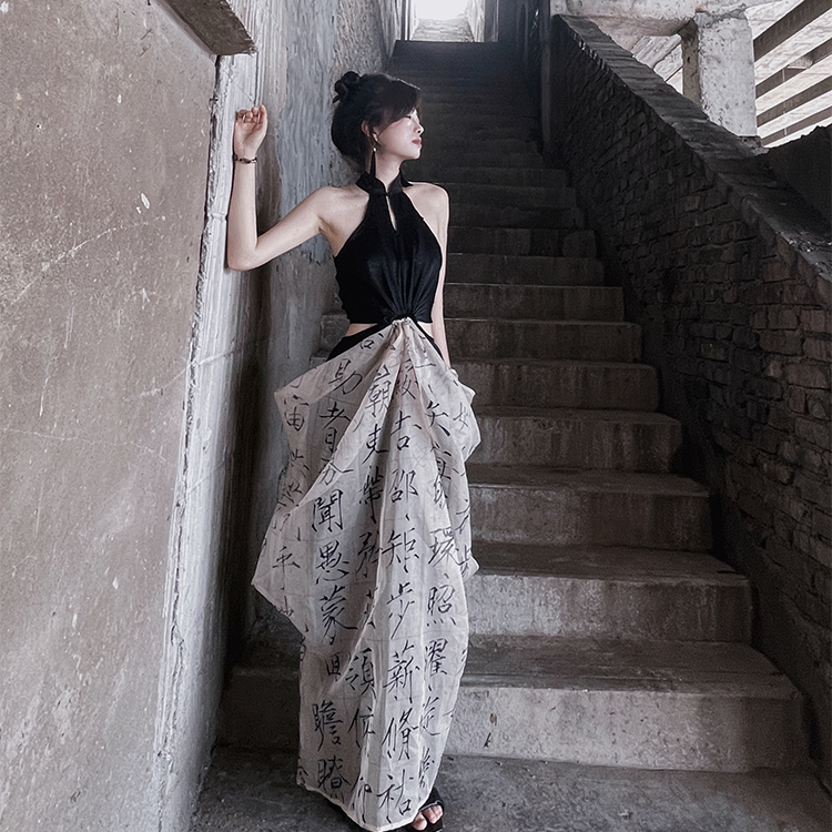 人间蜉蝣 新中式可拆卸不规则旗袍领连衣裙两穿显瘦复古仙女长裙
