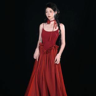 人间蜉蝣 盛夏出游连衣裙女暑期吊带 红绡·绯想绯色浪漫主义裙装