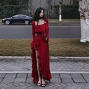 人间蜉蝣 复古小众设计独特大摆显瘦气质连衣裙 佛罗明戈舞裙法式