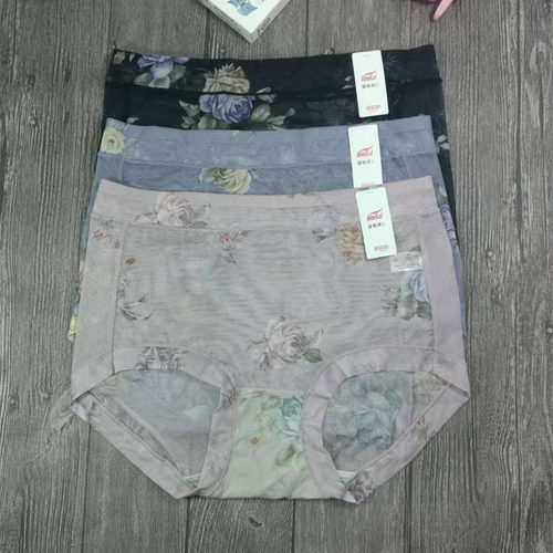 正品富妮来网纱平角内裤女透明透气薄款印花性感包臀无痕高腰速干