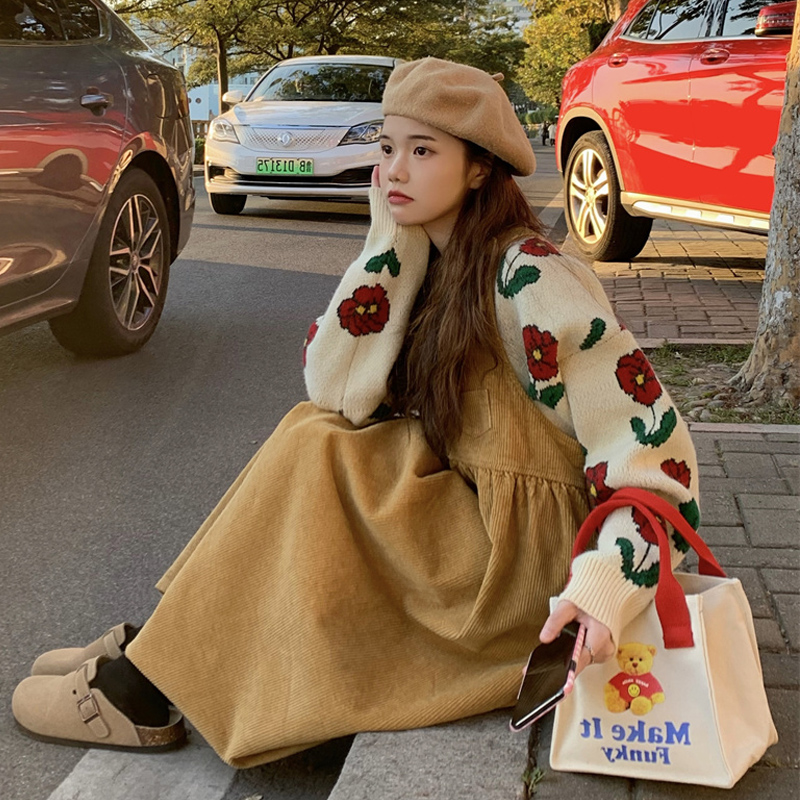 大码女装胖妹妹遮肉毛衣打底套装