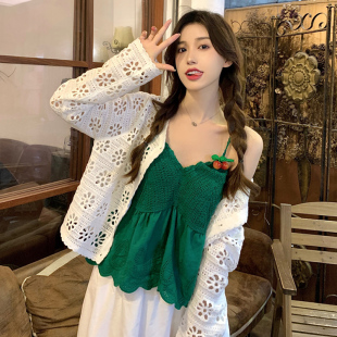 胖妹妹复古樱桃针织小吊带内搭外穿小众打底上衣三件套装 大码 女装