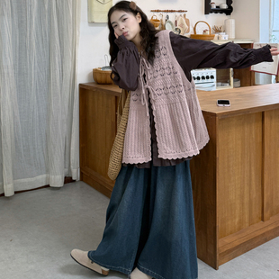 新款 胖mm宽松遮肉显瘦针织开衫 套装 女装 牛仔裤 秋季 衬衣 大码 吊带