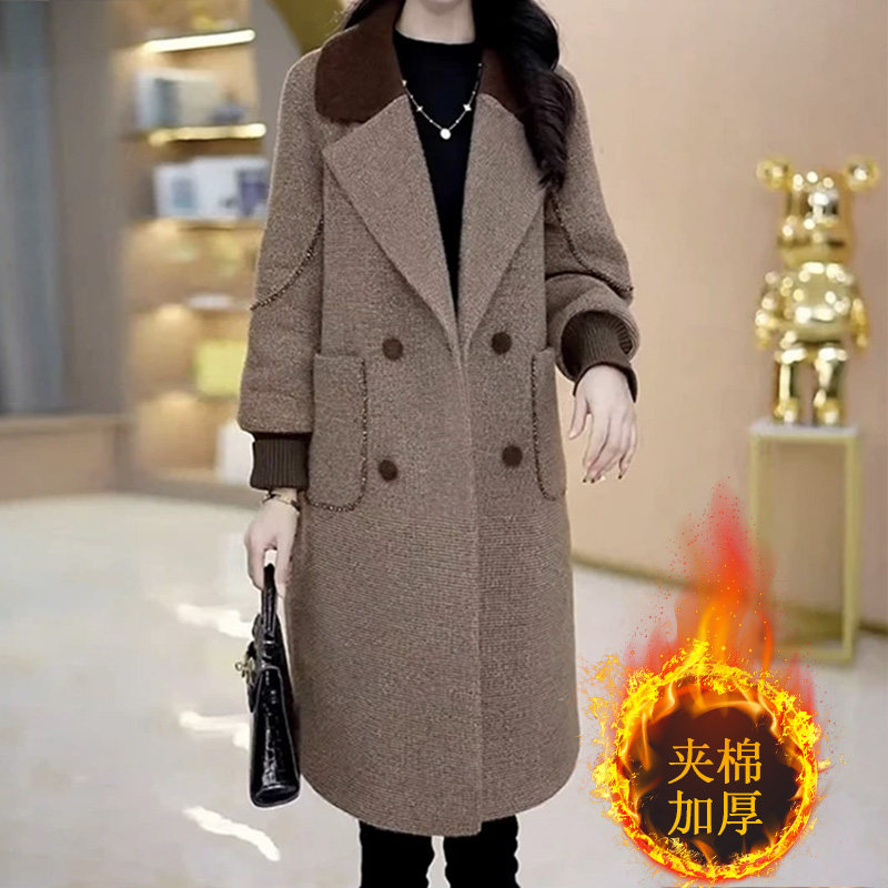 冬季新款气质减龄棉服外套休闲加棉保暖风衣女高档水晶绒毛呢大衣
