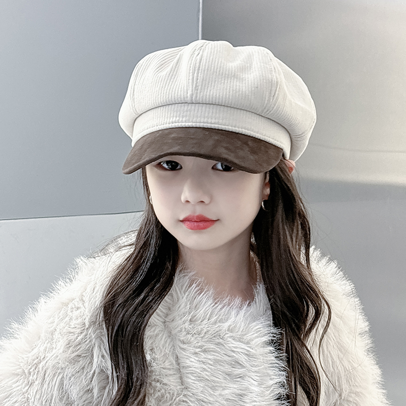 儿童韩版秋季女童八角帽复古气质显小脸贝雷帽女孩日系文艺报童帽