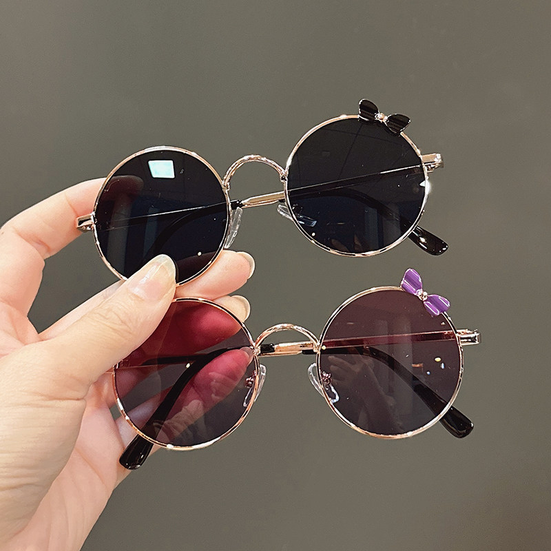 女童墨镜时尚金属洋气女宝宝太阳镜可爱蝴蝶结防紫外线女孩眼镜潮