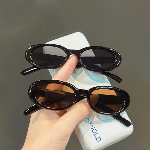 儿童眼镜男女童个性 洋气百搭遮阳墨镜潮 复古椭圆形太阳镜宝宝时尚