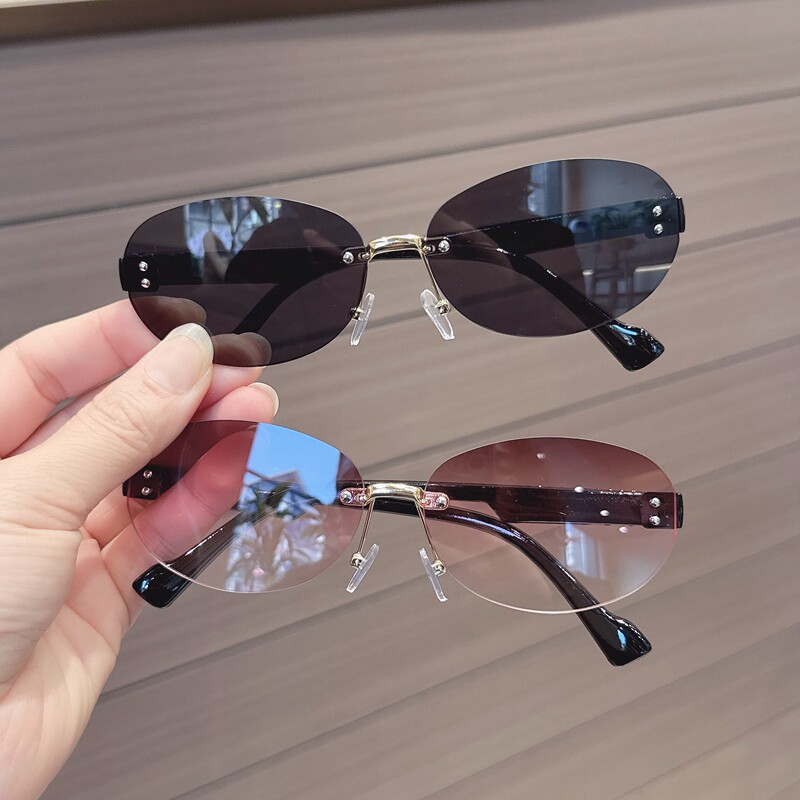 儿童眼镜男女童时尚无边框猫眼太阳镜宝宝防紫外线金属拼色墨镜酷