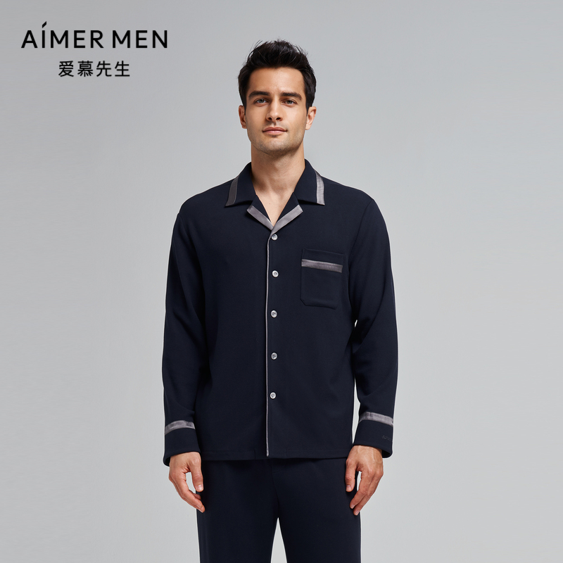 爱慕先生商场同款秋冬牛奶丝绒家居服男士翻领睡衣上衣NS41K151