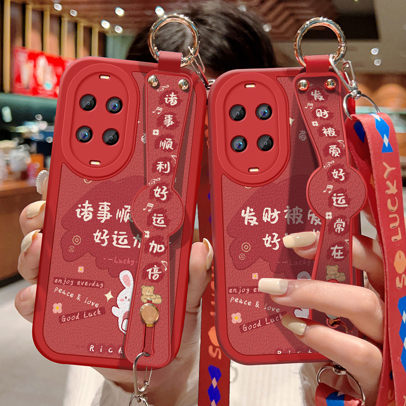 适用于华为nova14活力版手机壳防摔TYR-AL00祝福文字硅胶软壳可斜挎腕带卡通小羊皮保护套全包边背带挂绳新款