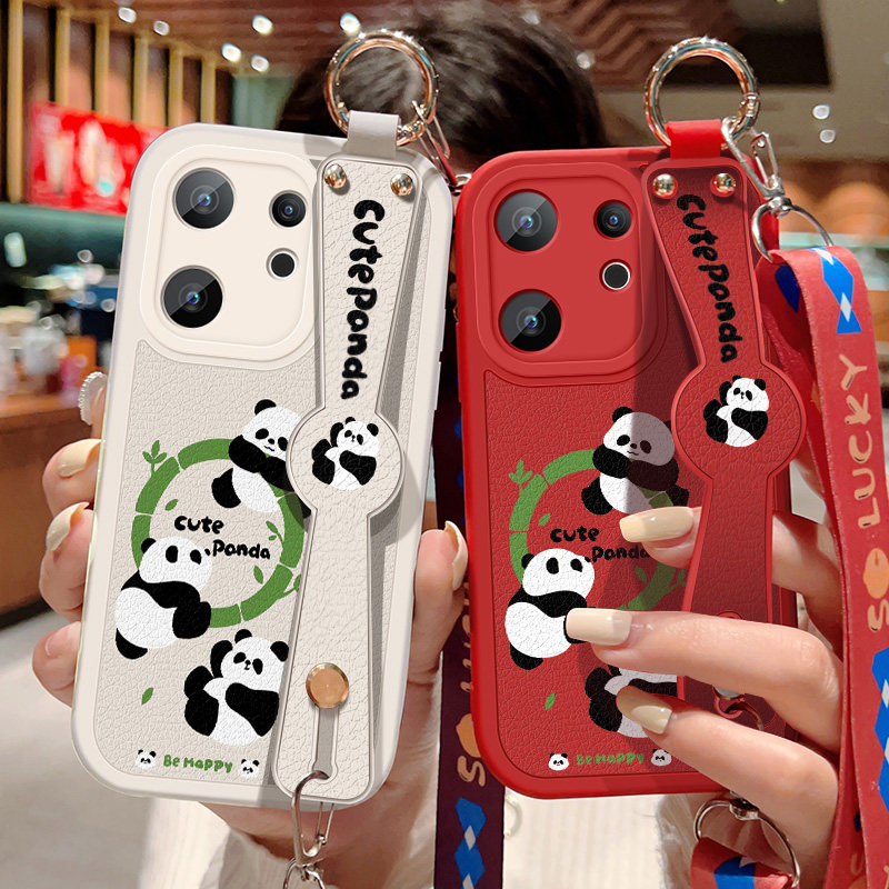 适用vivos30手机壳S30ProMini卡通熊猫保护套vivo S30斜挎腕带promini硅胶防摔小羊皮软壳全包边背带挂绳新款