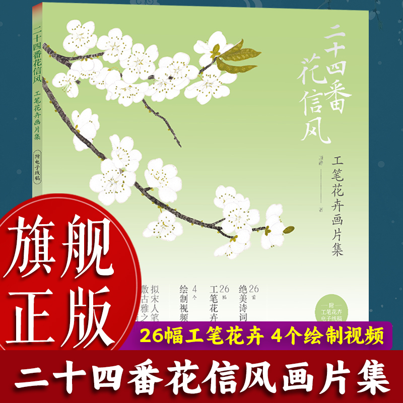 【旗舰正版】二十四番花信风：工笔花卉画片集 美术绘画临摹鉴赏工笔花卉花鸟画教程画册底稿册页 中国画技法作品集附教学视频书籍