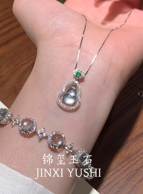 天然水沫玉葫芦项链s925银镶玉石时尚百搭精致气质送朋友礼物